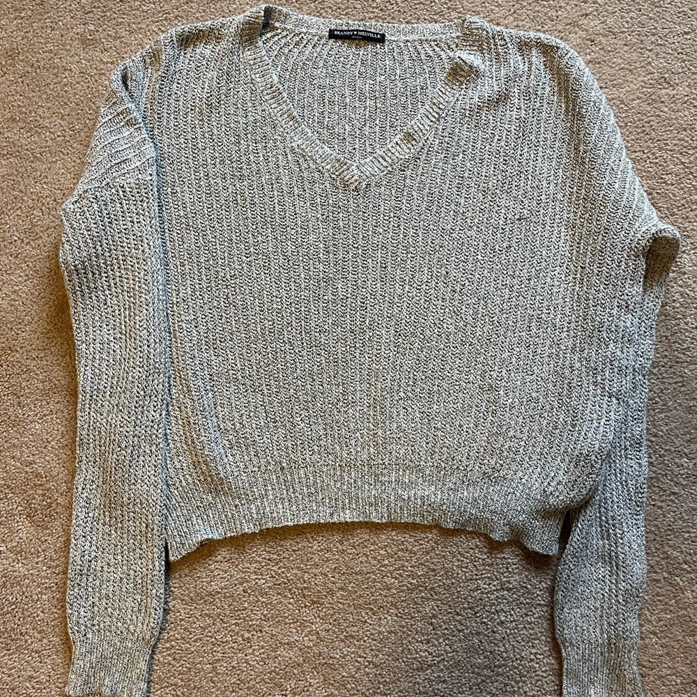 Brandy Melville Light Gray V-Neck Sweater